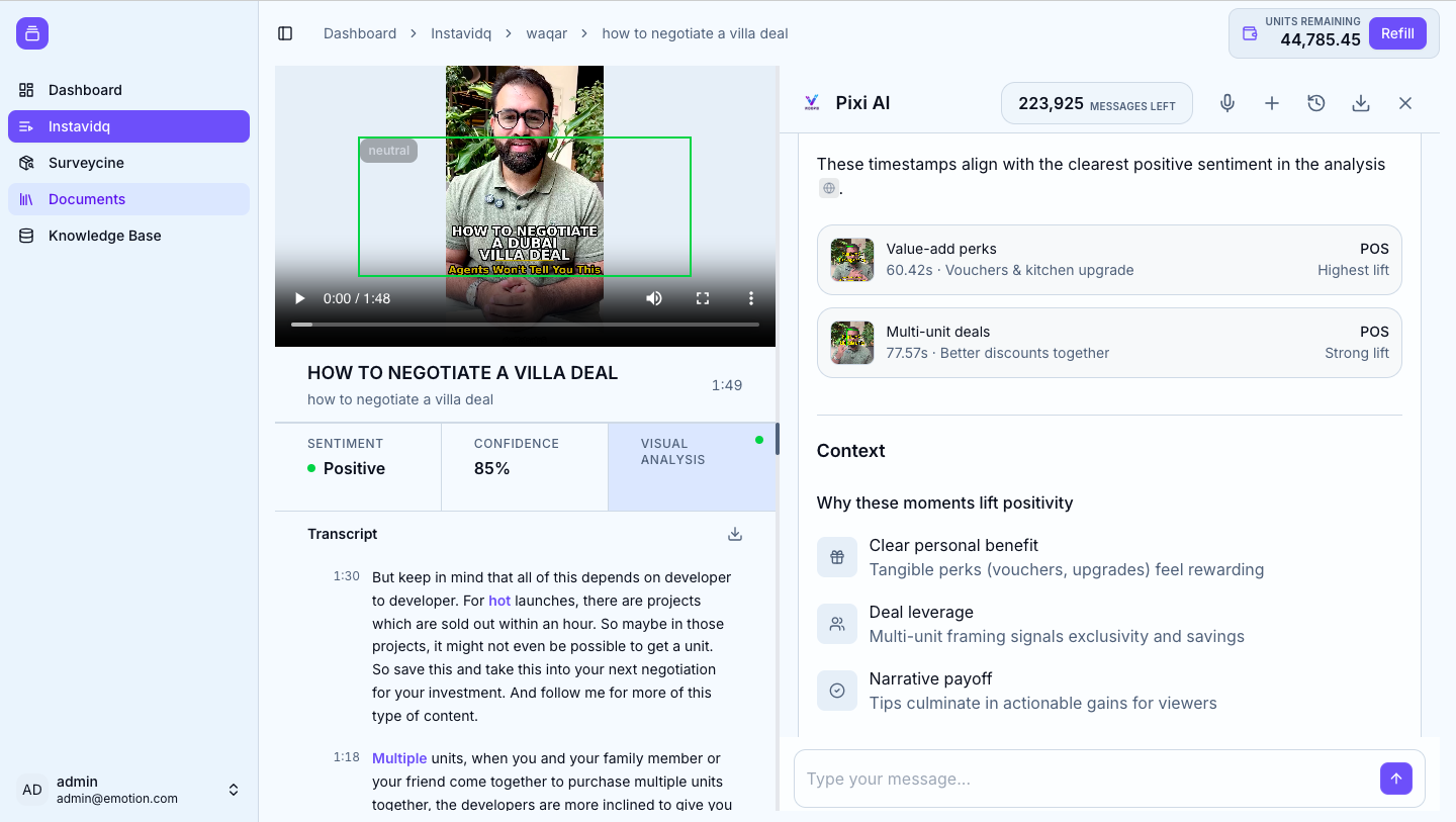 Pixi analysing a real estate creator video