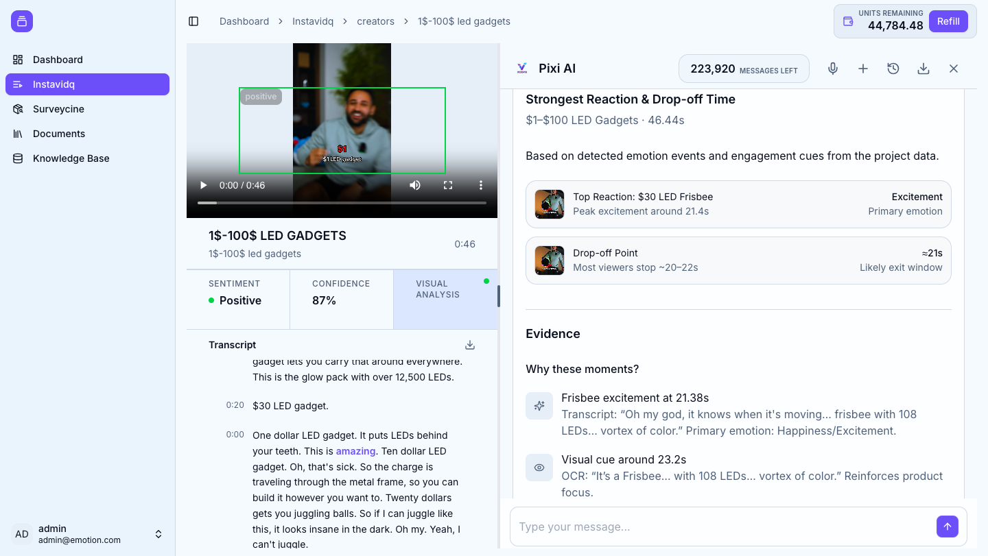 Pixi analysing a tech review short by MrWhoseTheBoss